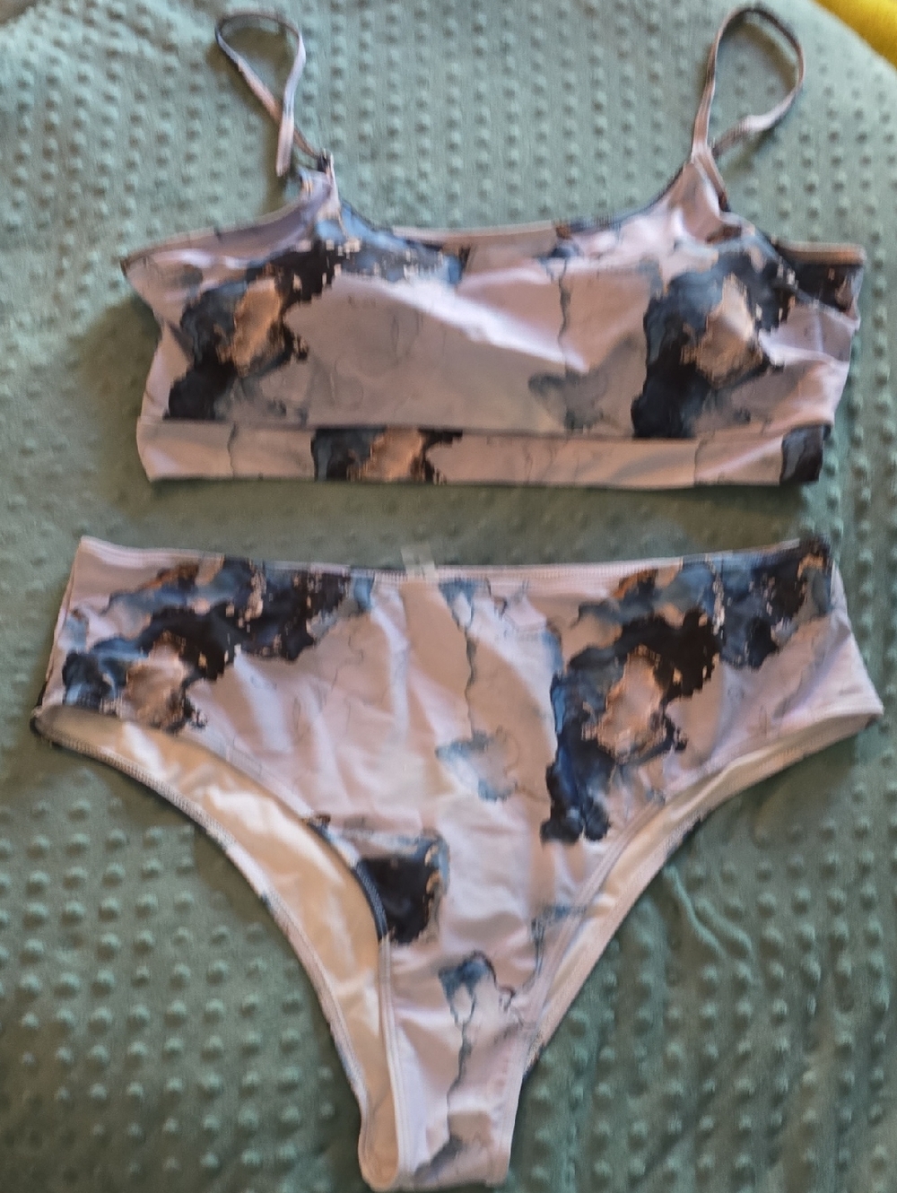 Marble Print Bikini Set - Top, Bottom, Sarong